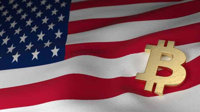 Bitcoin Currency Symbol on Flag of The United States Of America