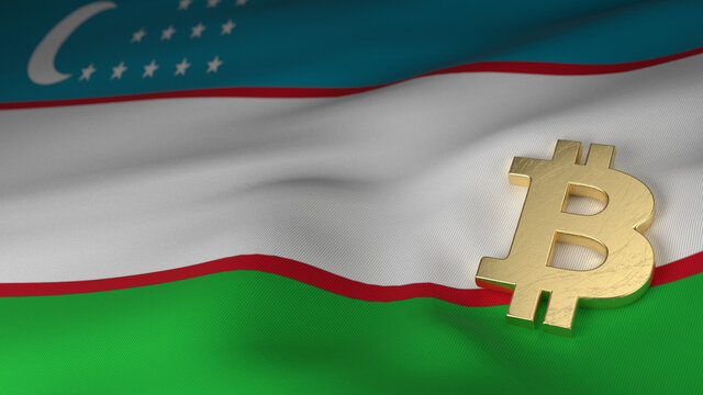 Bitcoin Currency Symbol on Flag of Uzbekistan