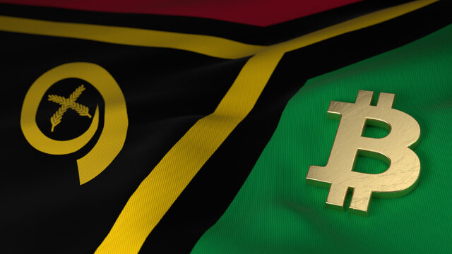 Bitcoin Currency Symbol on Flag of Vanuatu