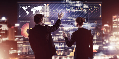 Concept of partnership and cooperation with people using virtual