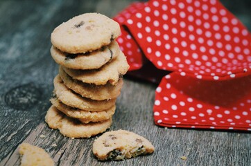 Chocolate cookies on wooden table,copy space for fill wording 