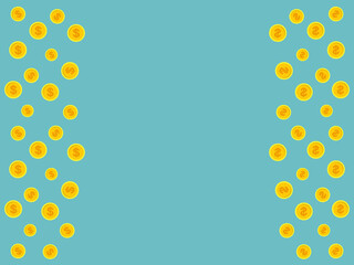 Vector blue background with golden coins and space for text