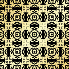 Ornamental wallpaper, vector luxury background. Vintage floral pattern on black with golden gradient.