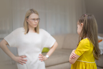 Mother scolds her daughter. Family relationships. The education of the child.