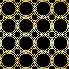 Fototapeta premium Ornamental wallpaper, vector luxury background. Vintage floral pattern on black with golden gradient.