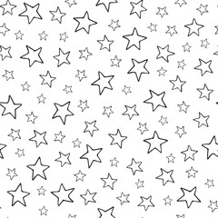 Stars seamless pattern. Black hand drawn stars on white background