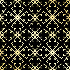 Ornamental wallpaper, vector luxury background. Vintage floral pattern on black with golden gradient.