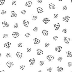 Diamond seamless pattern. Black hand drawn diamonds on white background
