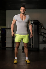 Fototapeta na wymiar Portrait of Muscle Man in Grey T-shirt