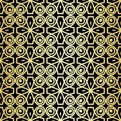 Ornamental wallpaper, vector luxury background. Vintage floral pattern on black with golden gradient.