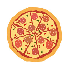 Colorful tasty pizza icon isolated on white