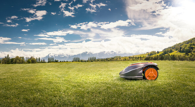 Robot lawn mower on a large lawn