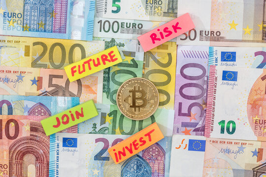 new crypto currency - bitcoin with eoro banknote