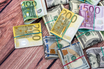 dollar and euro notes  for background as business concept.
