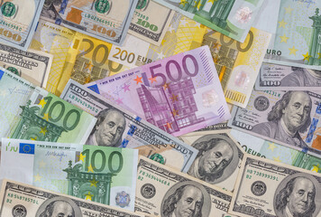 Fototapeta na wymiar dollar and euro notes for background as business concept.