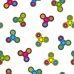 Fidget spinner colorful seamless pattern on white background, kid toy concept