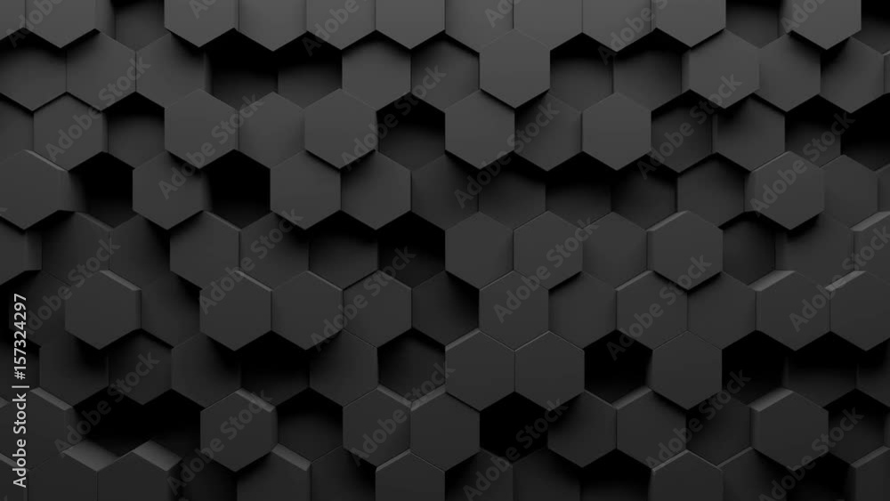Poster abstract hexagon geometry background. 3d render of simple primitives with six angles in front. dark 