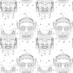 Seamless outline tribal mask pattern 27