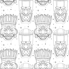 Seamless outline tribal mask pattern 28