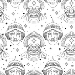 Obraz premium Seamless outline tribal mask pattern 34