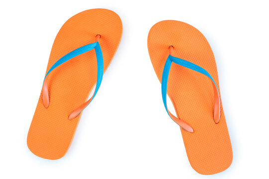Orange Flip Flops Isolated On White Background. Top View