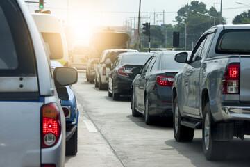 Naklejka premium Cars on the road heading towards the goal of the trip. tourism And Race car.