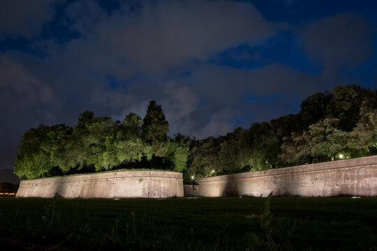 Medieval fortress wall in the Italian town of Lucca