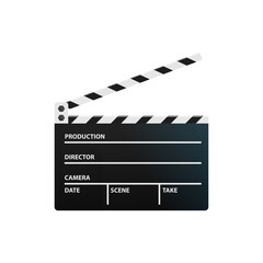 Vector isolated clapperboard on the white background. Concept of production and cinema.