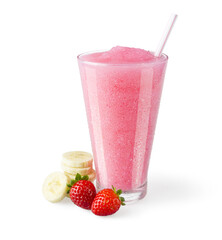 Strawberry Banana Smoothie or Shake on White Background