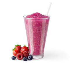 Berry Smoothie or Shake with Straw on White Background