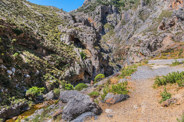 Fototapeta na wymiar The Kourtaliotiko Gorge (or Asomatos Gorge) - gorge on the southern side of the western part of the island of Crete. Greece.