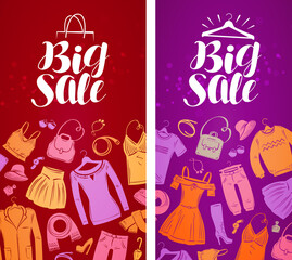 Big sale, label. Shopping, boutique, clothing store, fashion concept. Vector illustration