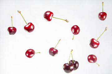 Cherry isolated on white background. Sweet ripe cherry. Beautiful read fresh cherry on a white background.