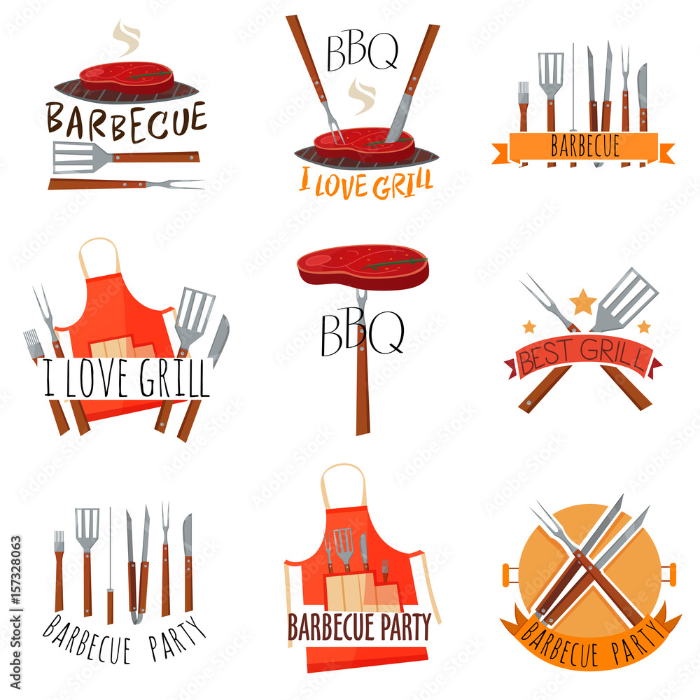 Canvas Prints barbecue party label set