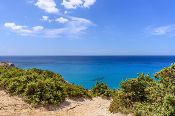 Fototapeta na wymiar South coast of Milos island, Tsigrado beach. Cyclades, Greece.
