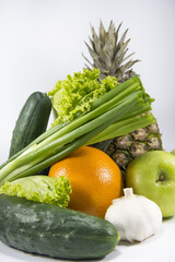 Vegetables and fruits isolated on white background. Collection fruits and vegetables isolated on a white background.