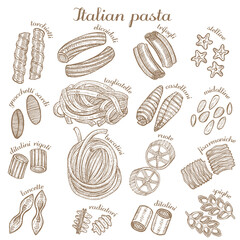 vector set of different pasta shapes