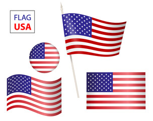 Set USA vector flag USA flag in form circle icon.