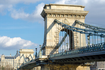 Obraz premium Chain Bridge on Danube river in Budapest city, Hungary