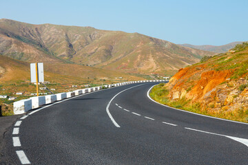 Road in the mountains of Betancuria in the southern part of the Canary island Fuerteventura, Spain