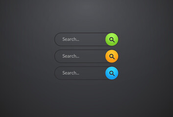 Search bar vector design element. Set of search bar boxes. UI interface template isolated on dark background