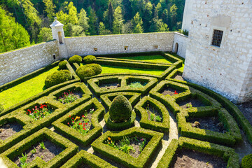 Formal Garden in  Castle Pieskowa Skala near Krakow, Poland