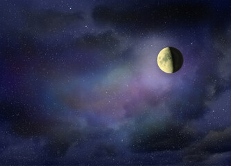 Fototapeta na wymiar Moon glowing in the dark night sky