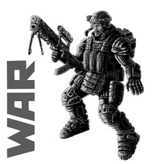 Heavy infantry in armor suit. Vector illustration.