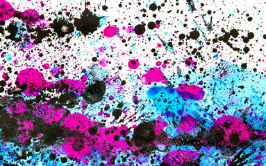 Abstract Neon Pink Blue and Black Paint Splatters