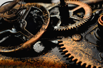Background - gear and gears close-up. Steampunk
