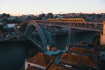 View of the Luis I bridge over the Douro river, Porto, Portugal.