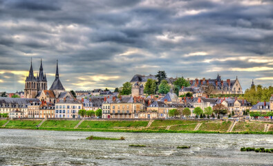 Fototapeta premium View of the old town of Blois and the Loire river - France