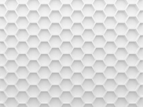 White clean hexagons background picture. 3D illustration. This image works good for text and website background, print and mobile application.