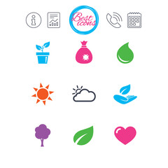 Sprout, leaf icons. Garden and weather signs.